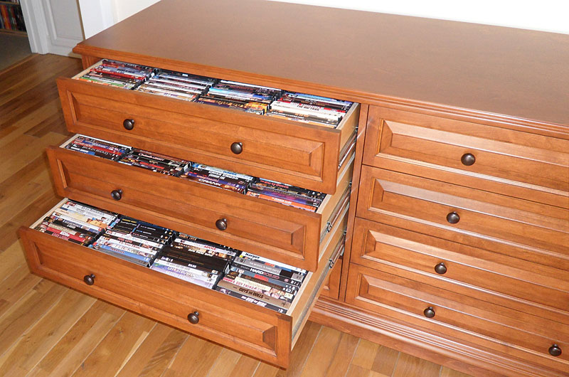 Dvd storage cabinet with drawers