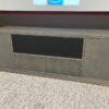 Modern clean lines style gray TV credenza for large center speaker