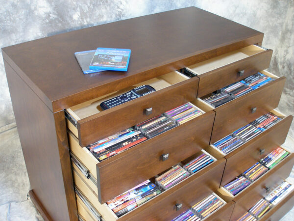 This ten drawer media cabinet featured to upper accessory drawers