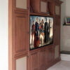 Angled view of built-in home theater entertainmenter