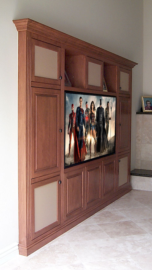 Angled view of built-in home theater entertainmenter