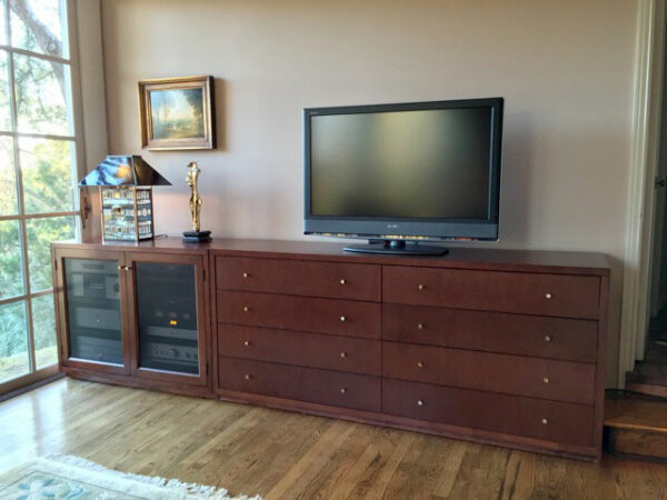 Eight drawer media storage and home theater furniture system