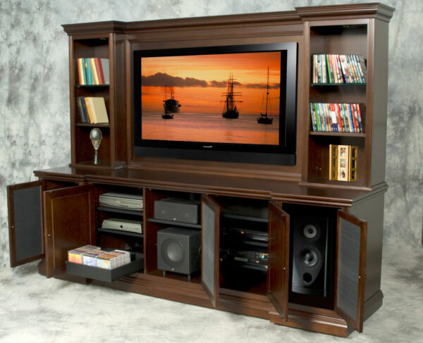 Traditional Wall Unit open view, accommodates an entire home theater