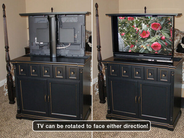 Here you can see the TV swiveled either direction, it could face the bed or the room.