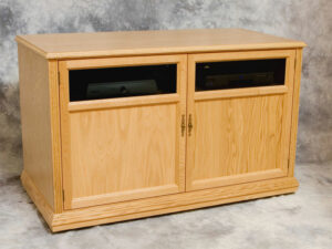 Natural Oak Motorized TV Lift Cabinet, Lowered View