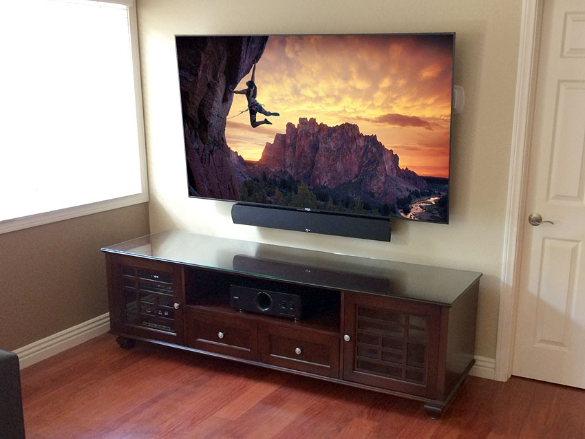 Custom Media Credenza with Wall Mounted TV and Paradigm Sound Bar