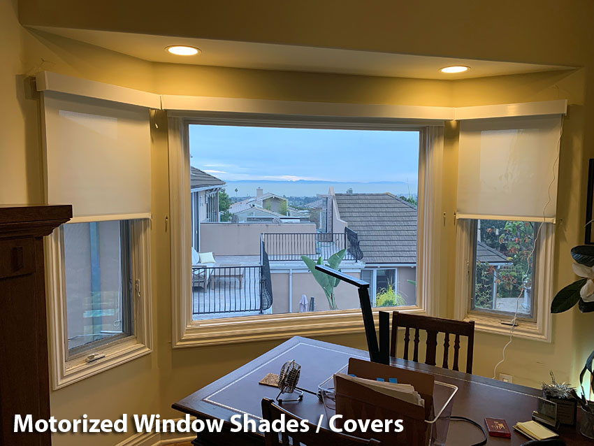 Motorized Window Shades and Covers. Remote controlled, battery powered or electric.